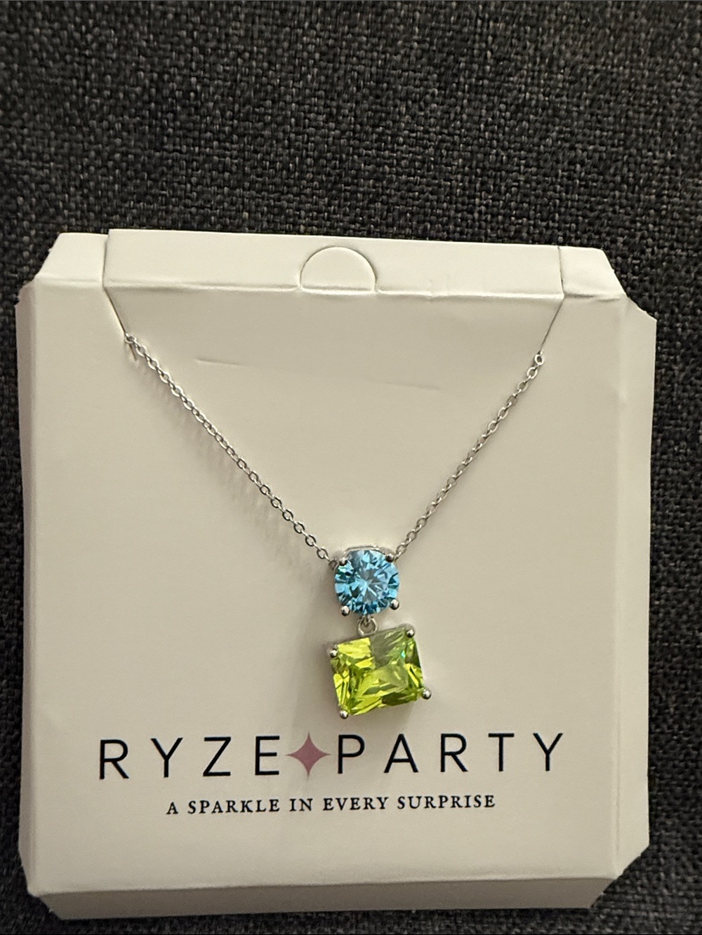 Ryze Party .925 sterling silver Blue and Lime Pendant Necklace - Silver Tone